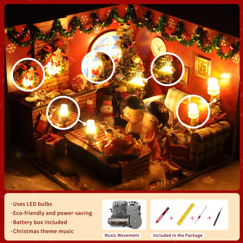 Flever Dollhouse Miniature DIY House Kit Creative Room with Furniture and Glass Cover for Romantic Artwork Gift(Dreamlink of Christmas) - Image 5
